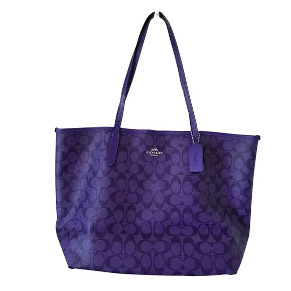 バッグ Coach Tote bag kawaii signature Purple Coach Purple Signature Coated Canvas and Leather Reversible